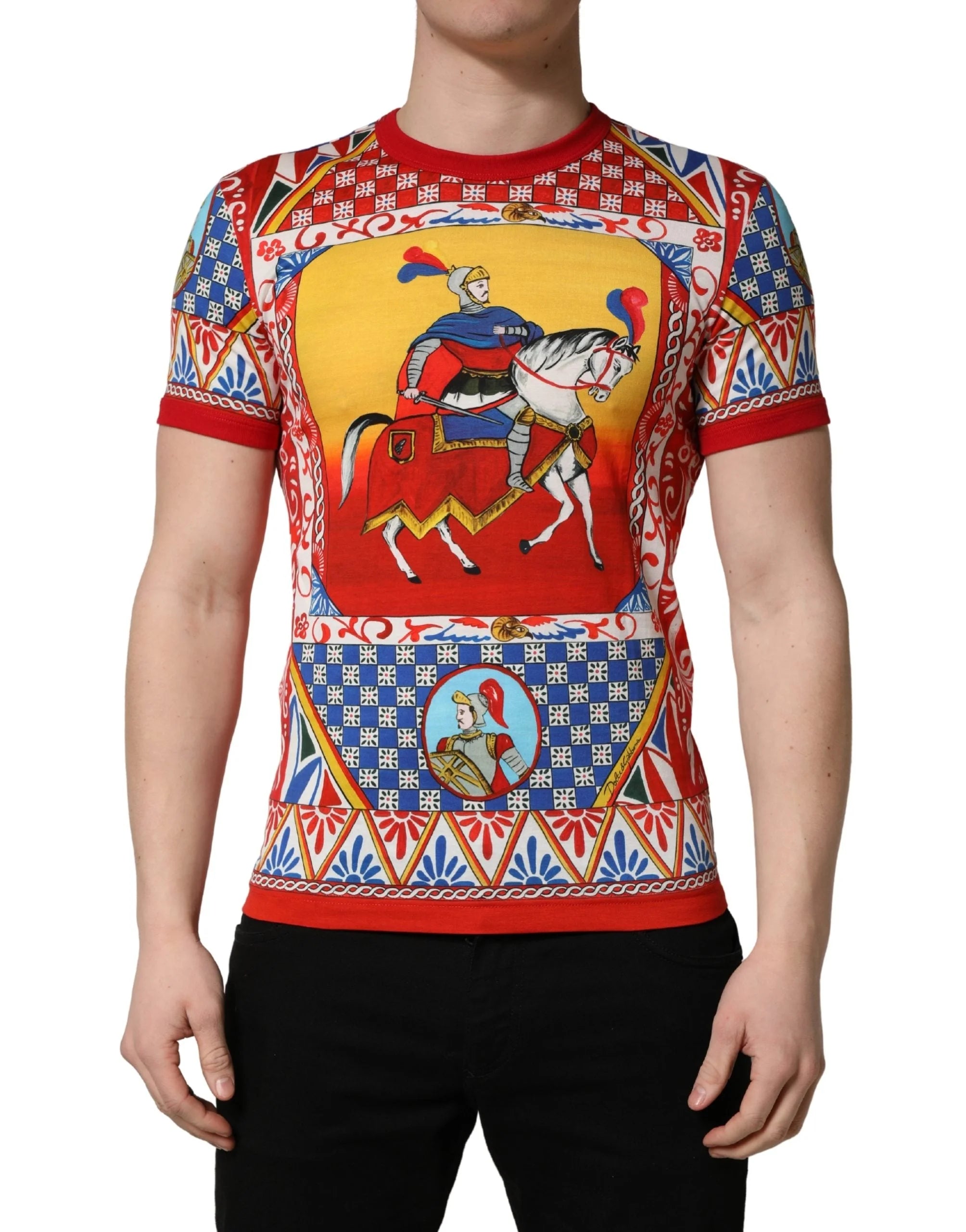 Dolce & Gabbana Multicolor Carretto Print Crew Neck T-shirt - IT44 | XS