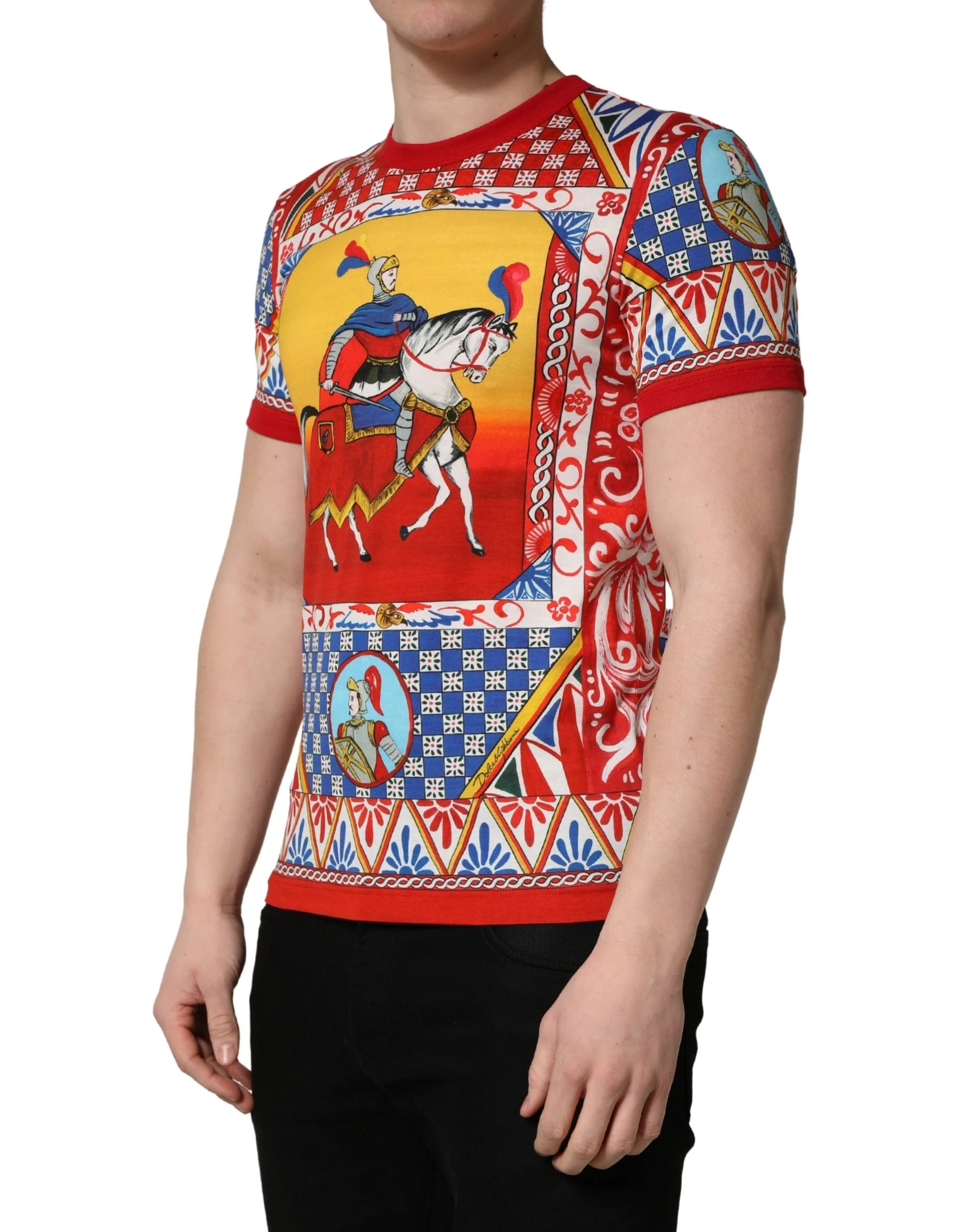 Dolce & Gabbana Multicolor Carretto Print Crew Neck T-shirt - IT44 | XS
