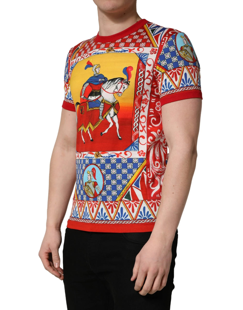 Dolce & Gabbana Multicolor Carretto Print Crew Neck T-shirt - IT44 | XS