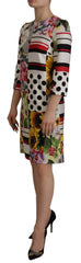 Dolce & Gabbana Multicolor Charmeuse Floral Sheath Jaquard Pachwork Dress - IT36|XXS - Dresses