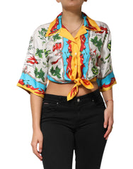 Dolce & Gabbana Multicolor Chili Silk Cropped Blouse Top - Blouses