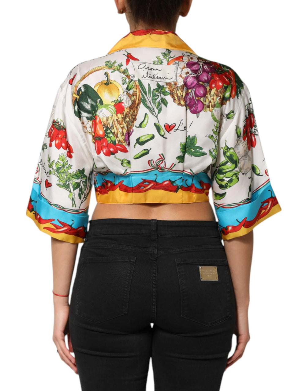 Dolce & Gabbana Multicolor Chili Silk Cropped Blouse Top - Blouses