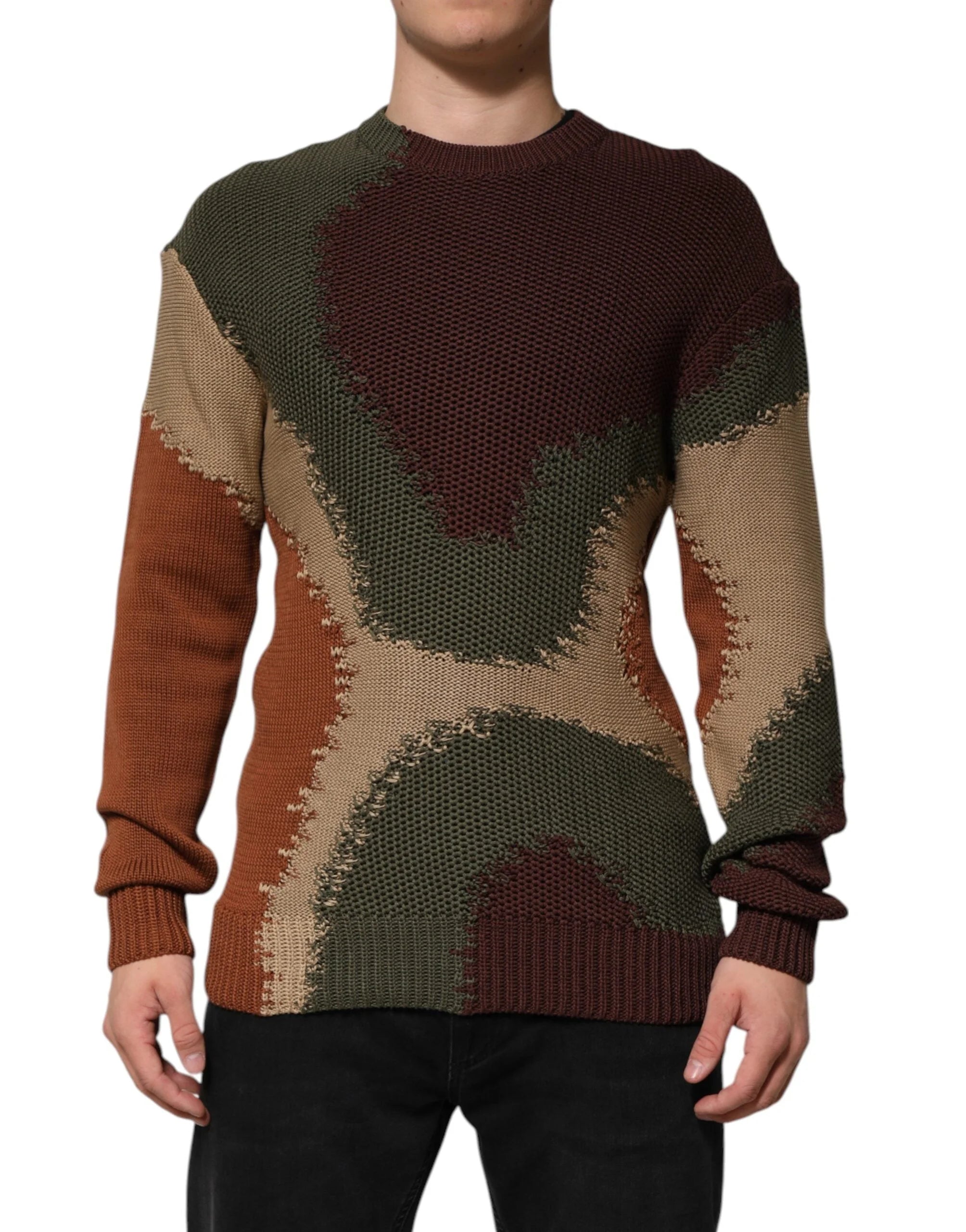 Dolce & Gabbana Multicolor Cotton Abstract Men Pullover Sweater - Sweaters