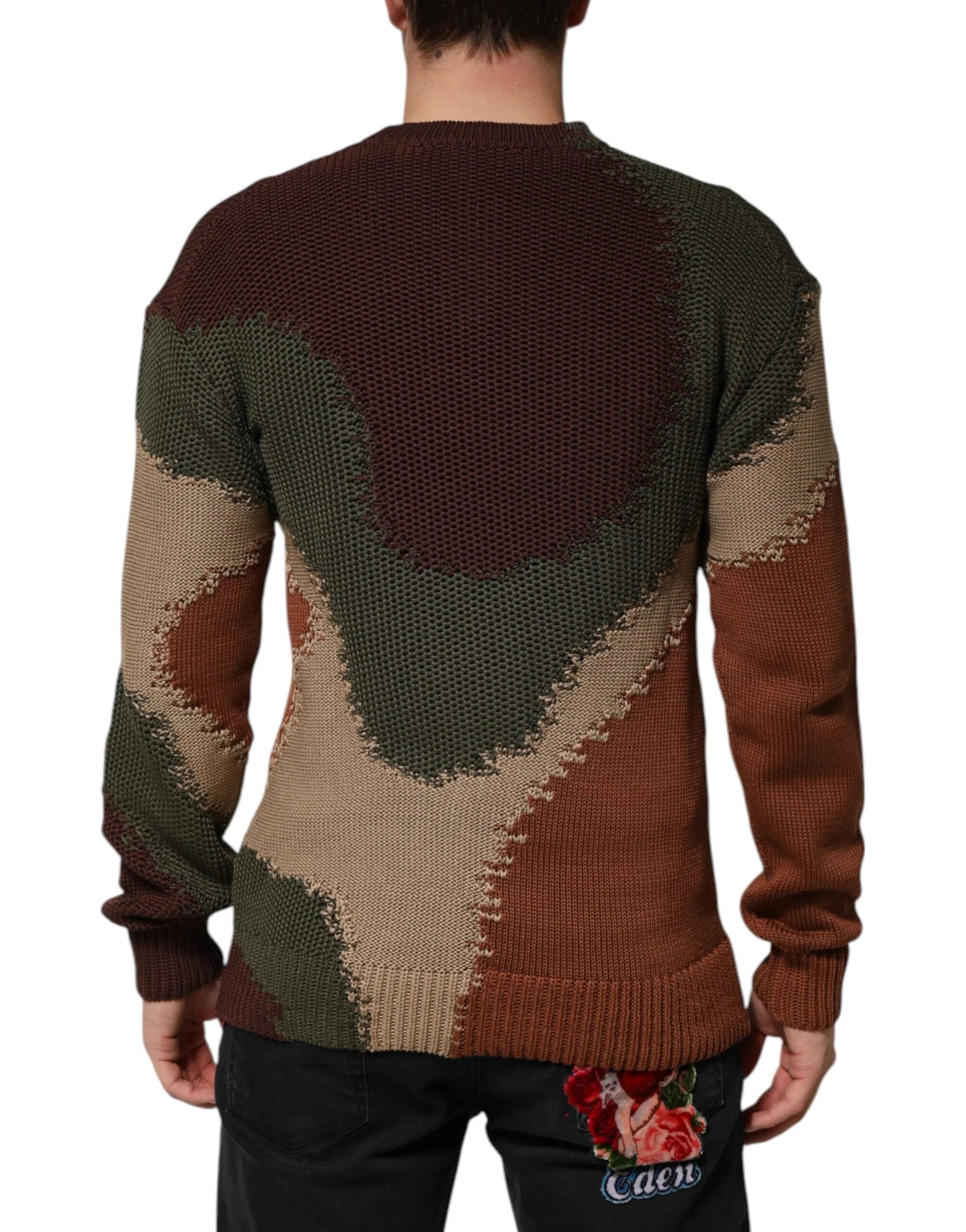 Dolce & Gabbana Multicolor Cotton Abstract Men Pullover Sweater - Sweaters
