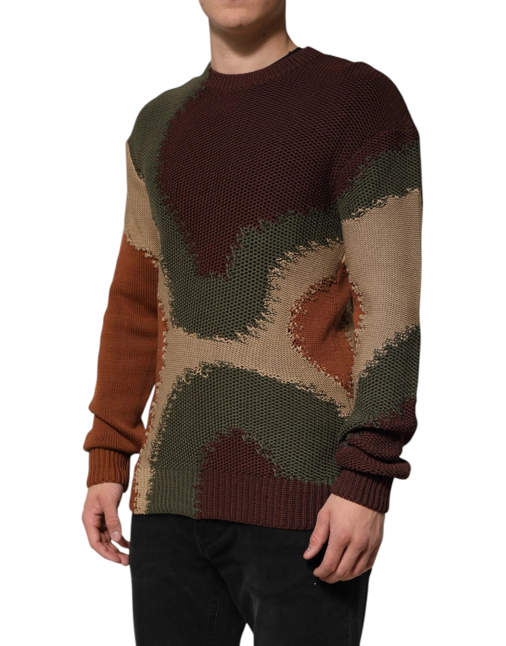 Dolce & Gabbana Multicolor Cotton Abstract Men Pullover Sweater - XL