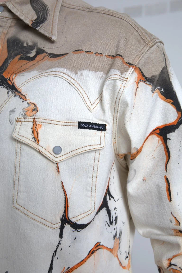 Dolce & Gabbana Multicolor Cotton Collared Denim Shirt - IT40 | M - Shirts