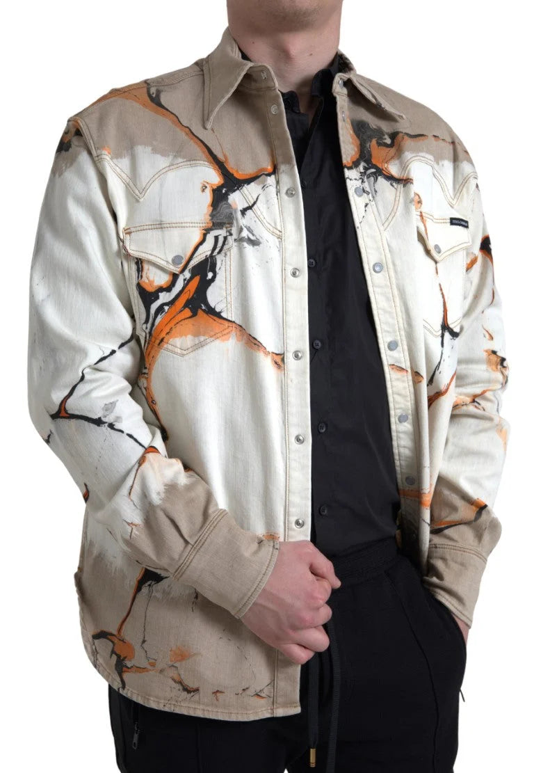 Dolce & Gabbana Multicolor Cotton Collared Denim Shirt - IT40 | M - Shirts