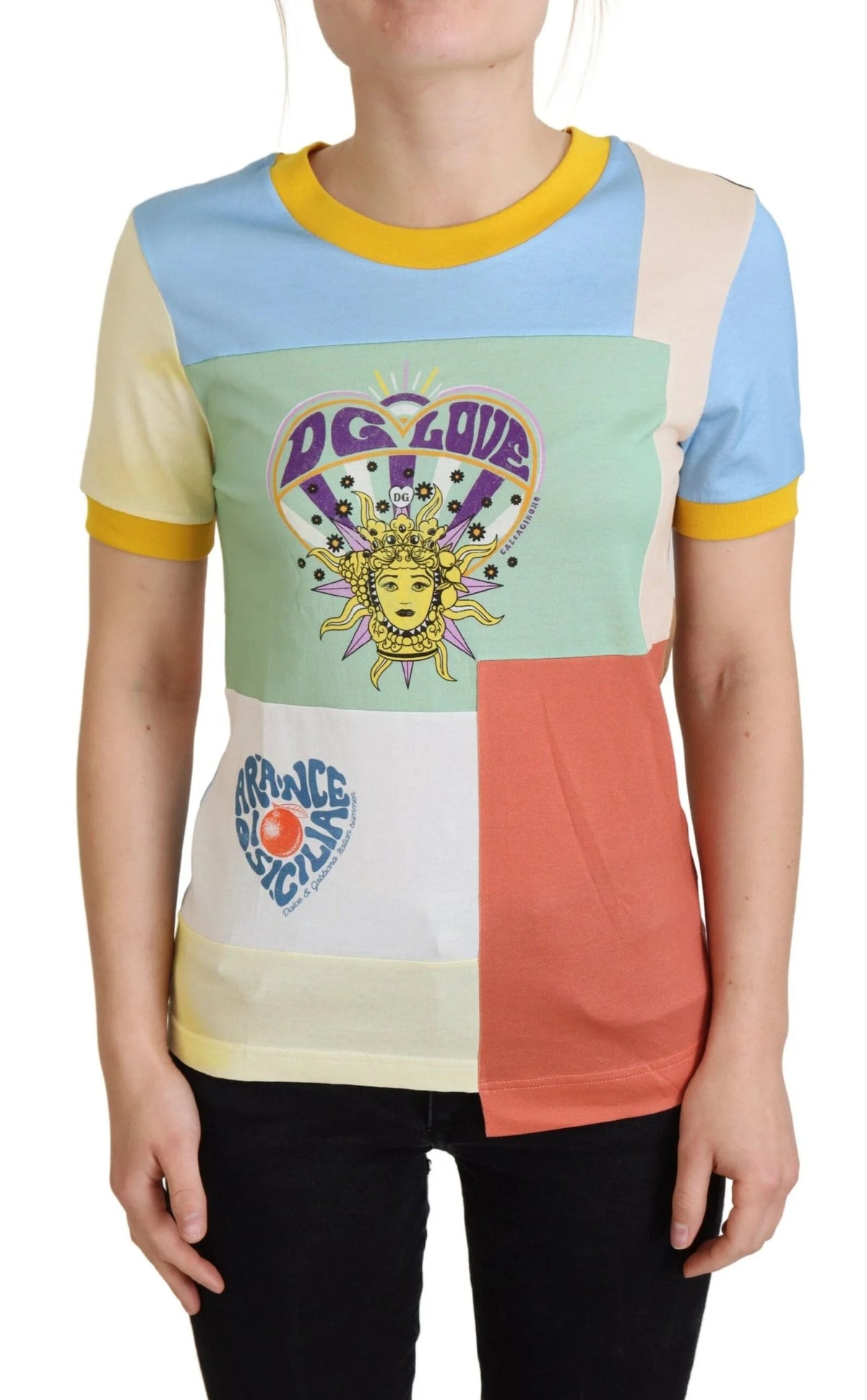 Dolce & Gabbana Multicolor Cotton DG Love Patchwork - T-Shirts