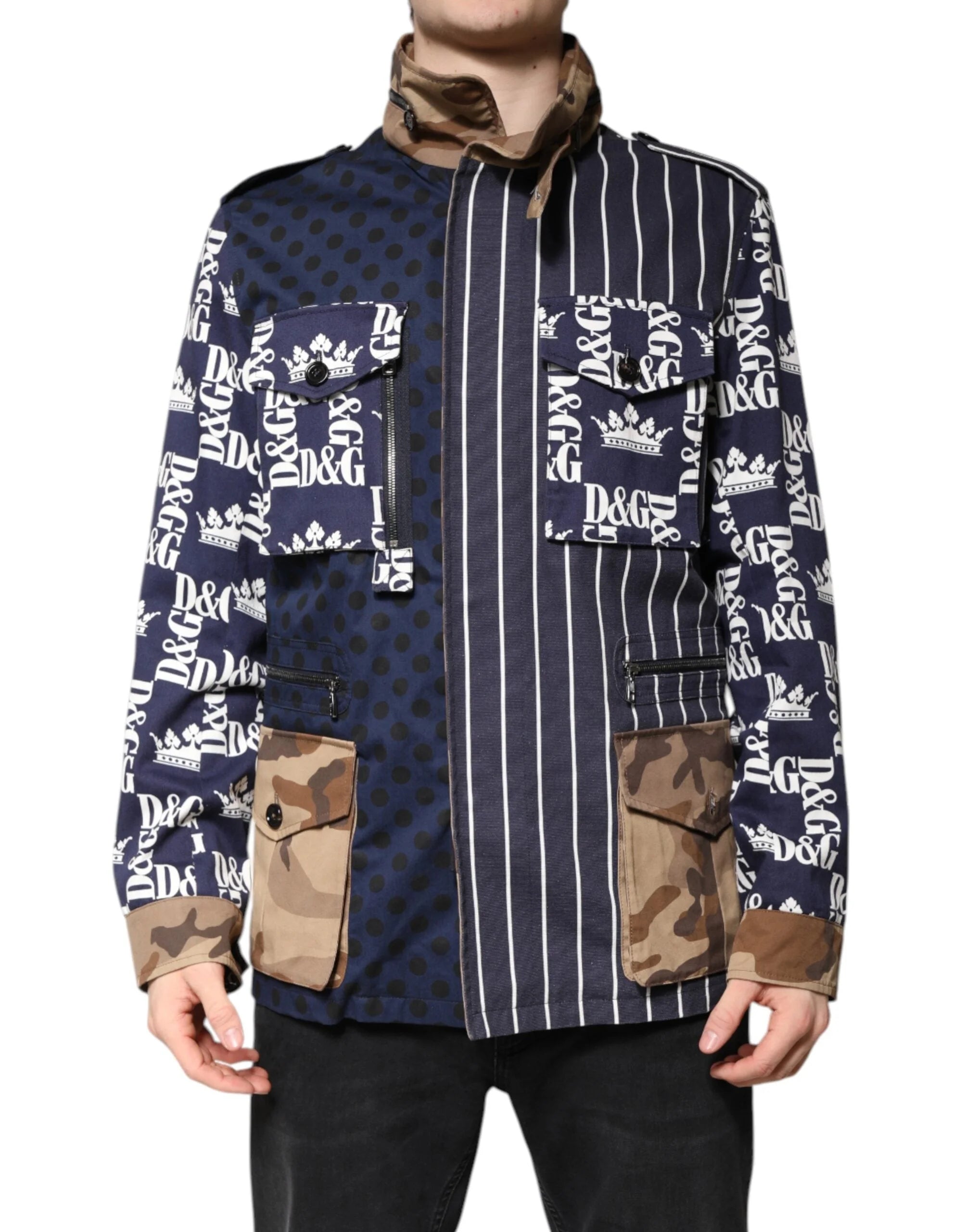 Dolce & Gabbana Multicolor Cotton Logo Patchwork Coat Jacket - IT50 | L - Sport Jackets