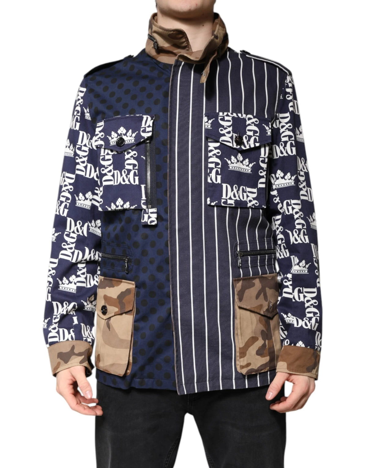Dolce & Gabbana Multicolor Cotton Logo Patchwork Coat Jacket - IT50 | L - Sport Jackets