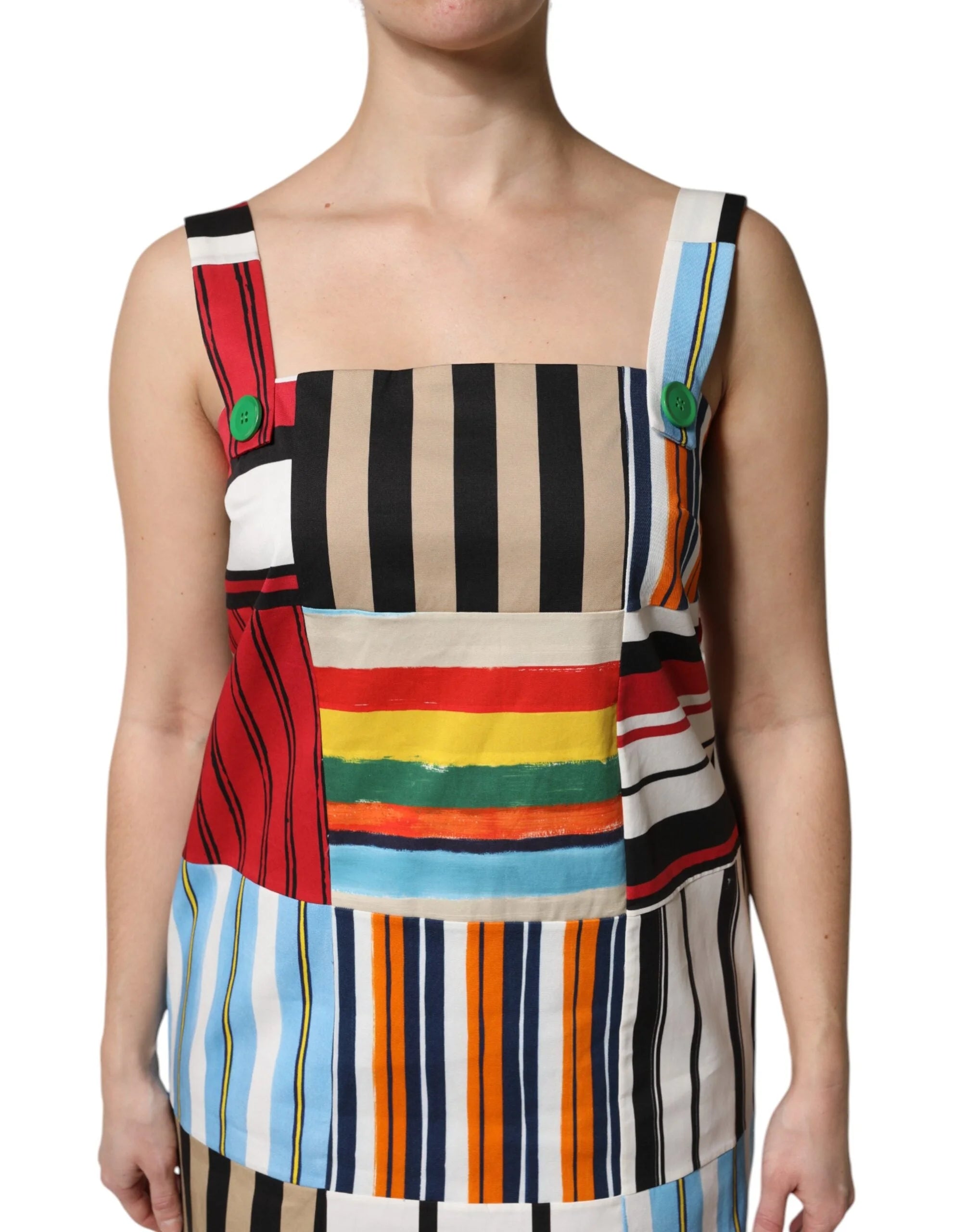 Dolce & Gabbana Multicolor Cotton Stripe Sleeveless Dress - Dresses