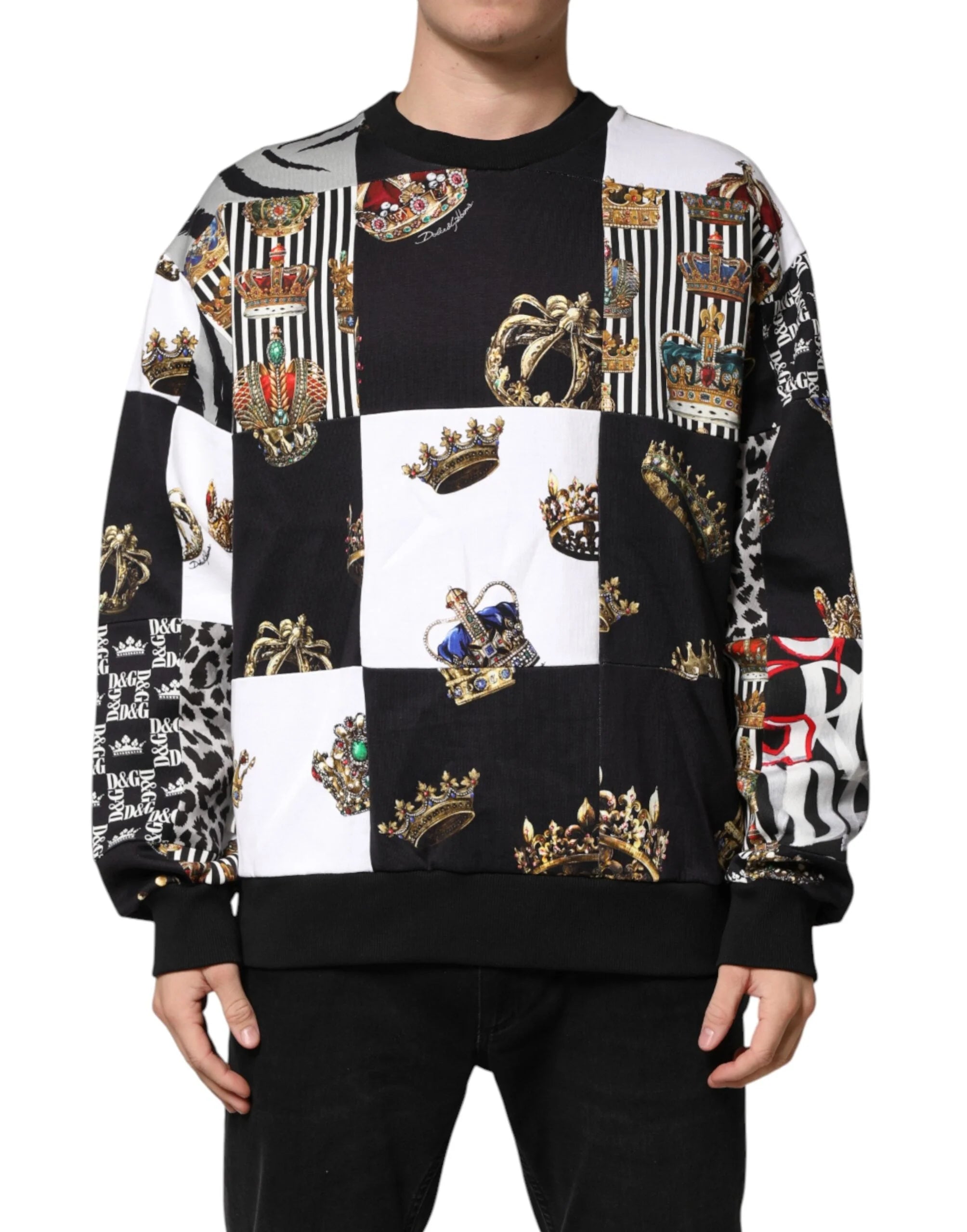 Dolce & Gabbana Multicolor Crown Print Sweatshirt Sweater - IT56 | XXL
