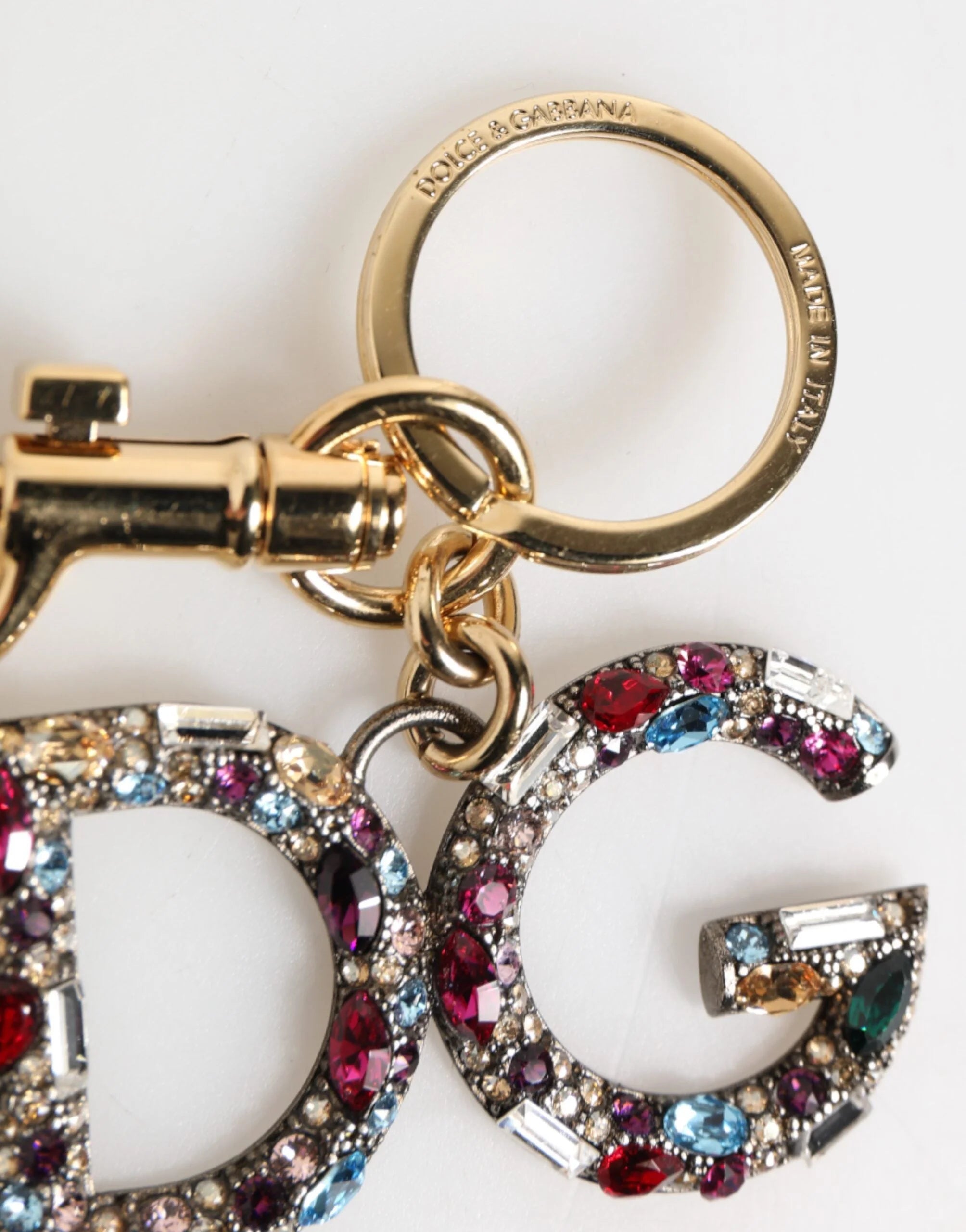 Dolce & Gabbana Multicolor Crystal DG Logo Gold Keychain Charm Keyring - Keychains