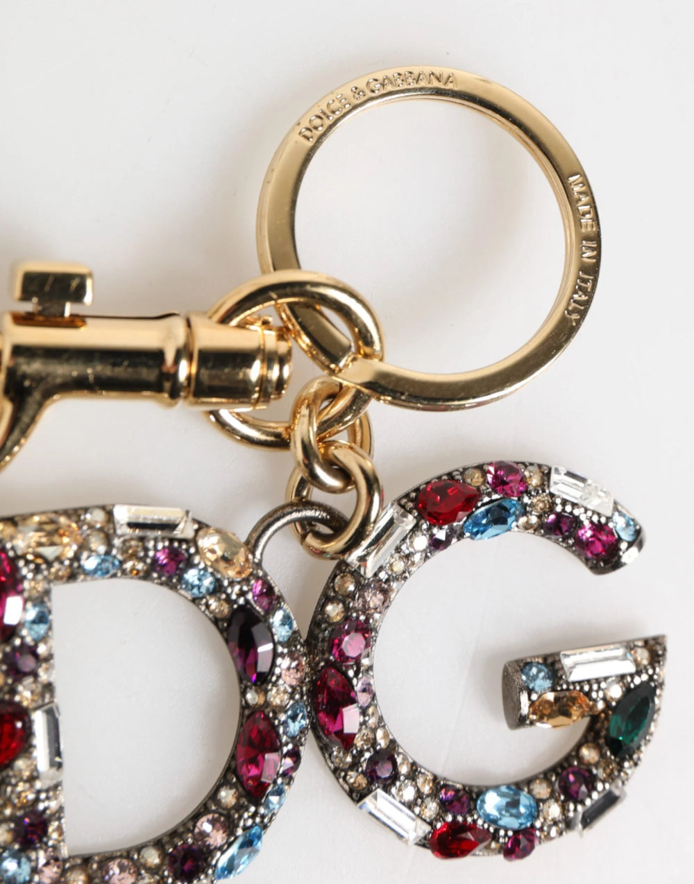Dolce & Gabbana Multicolor Crystal DG Logo Gold Keychain Charm Keyring - Keychains