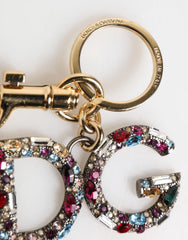 Dolce & Gabbana Multicolor Crystal DG Logo Gold Keychain Charm Keyring - Keychains