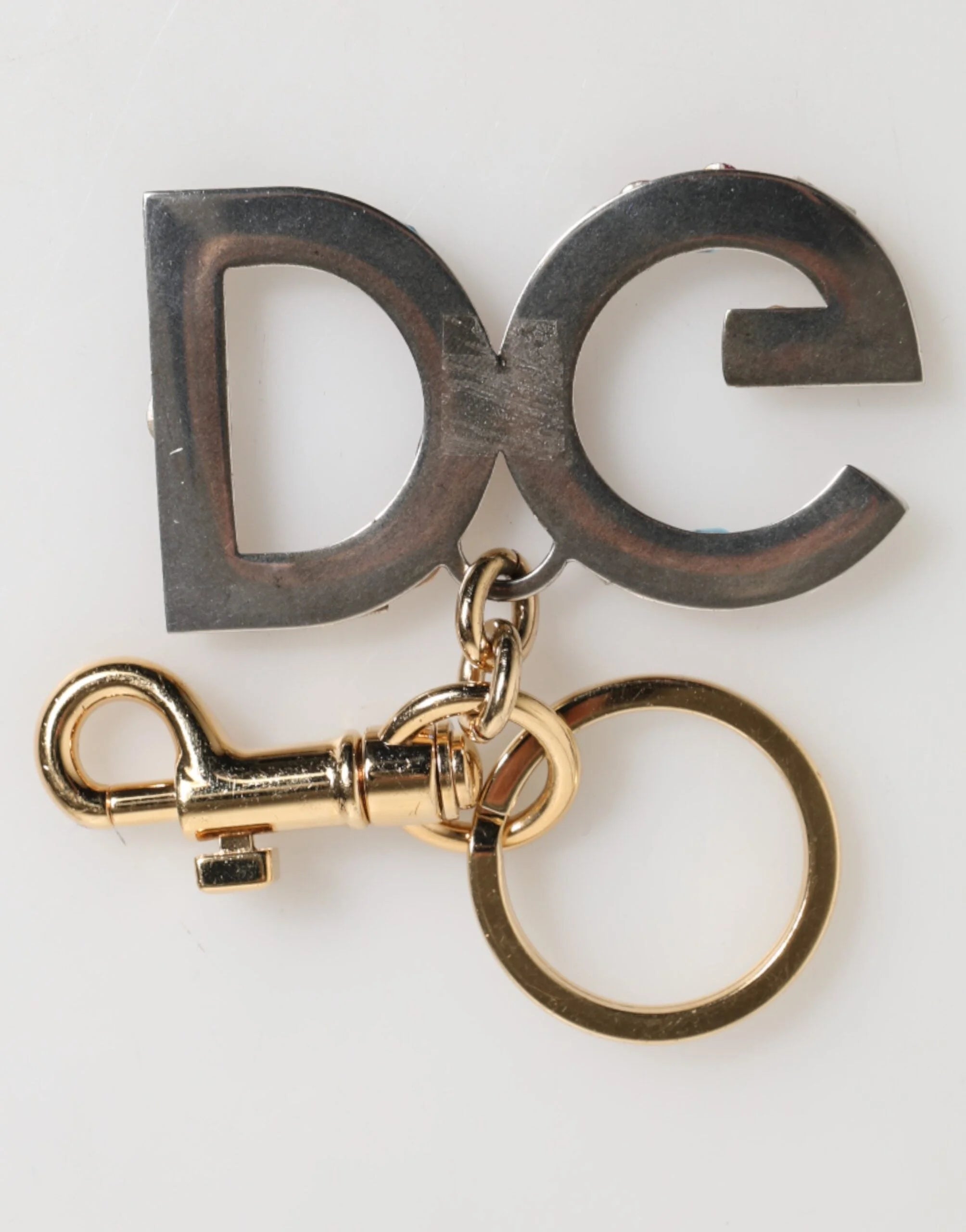 Dolce & Gabbana Multicolor Crystal DG Logo Gold Keychain Charm Keyring - Keychains