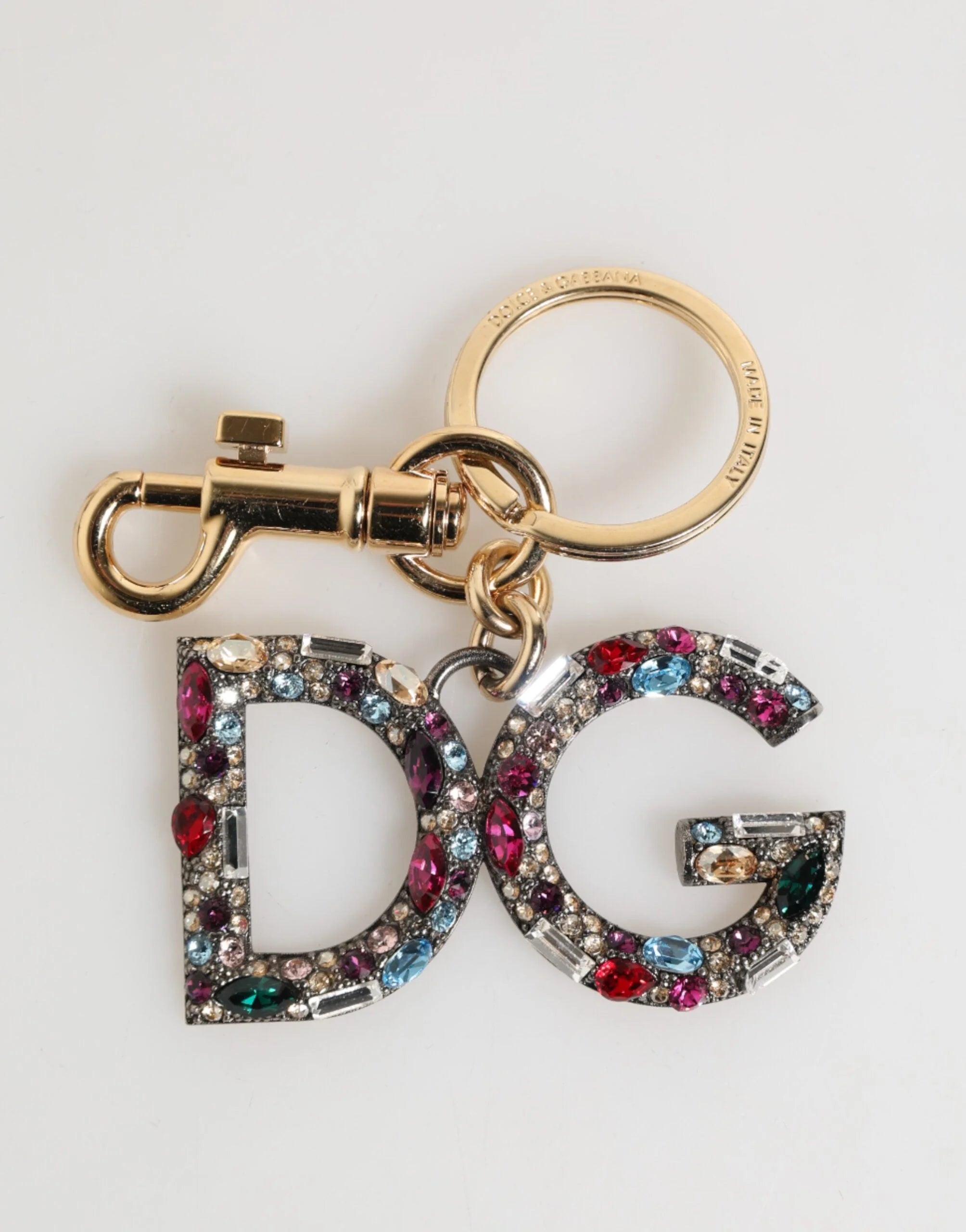 Dolce & Gabbana Multicolor Crystal DG Logo Gold Keychain Charm Keyring - Keychains