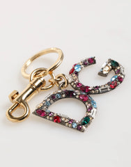 Dolce & Gabbana Multicolor Crystal DG Logo Gold Keychain Charm Keyring - Keychains