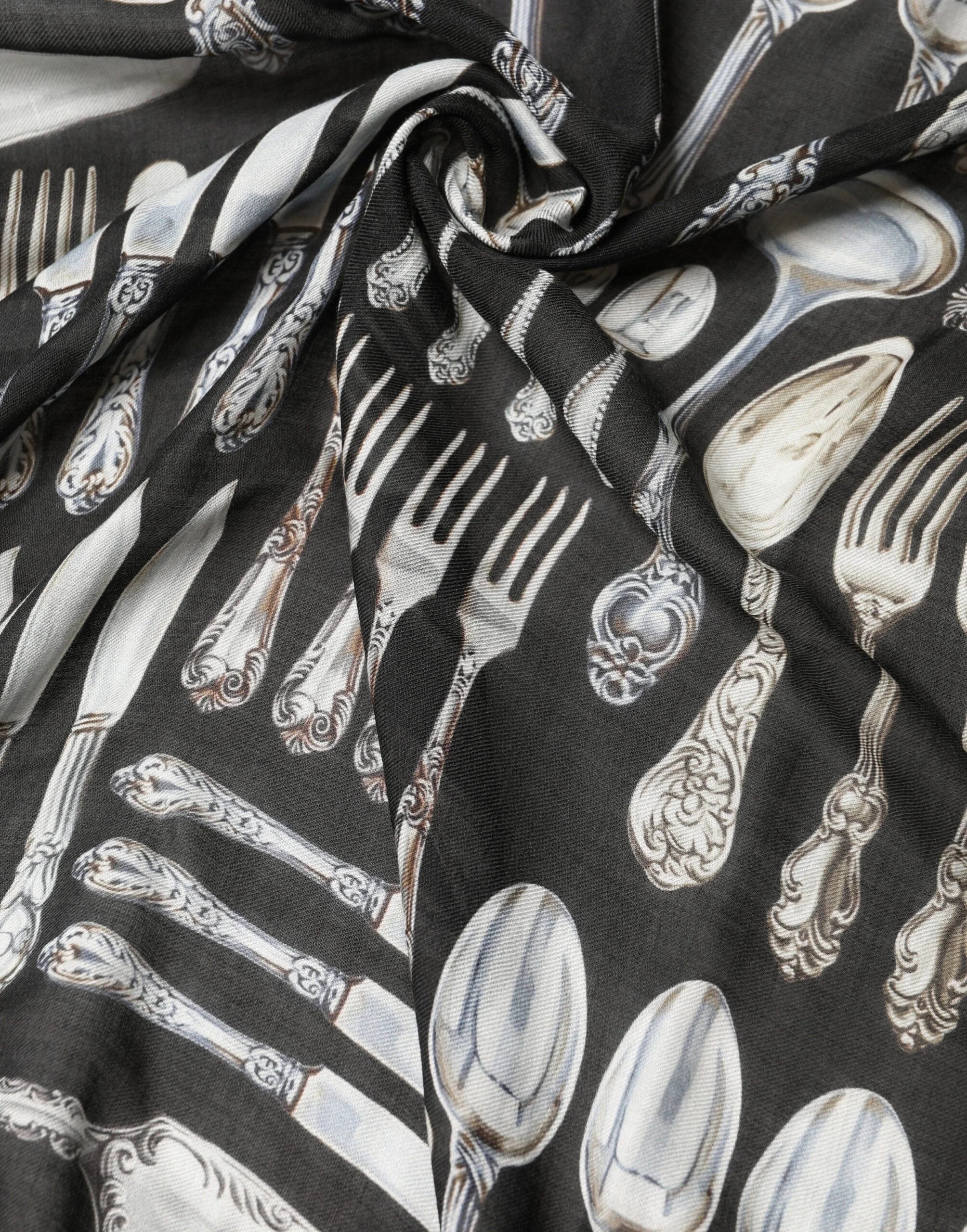 Dolce & Gabbana Multicolor Cutlery Floral Wrap Shawl 135cm x 132cm Scarf