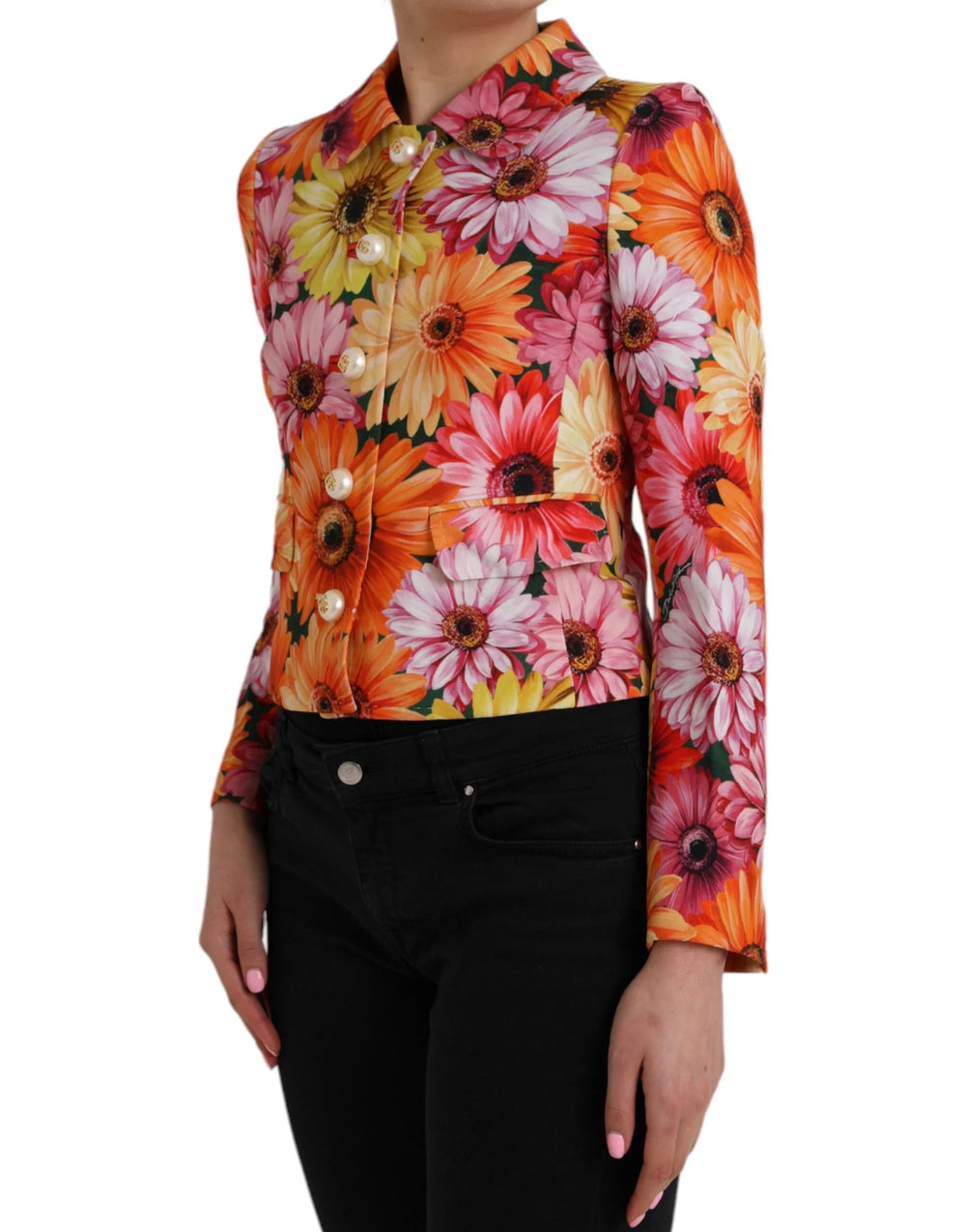 Dolce & Gabbana Multicolor Daisy Print Floral Fantasy Jacket - IT36|XXS - Sport Jackets
