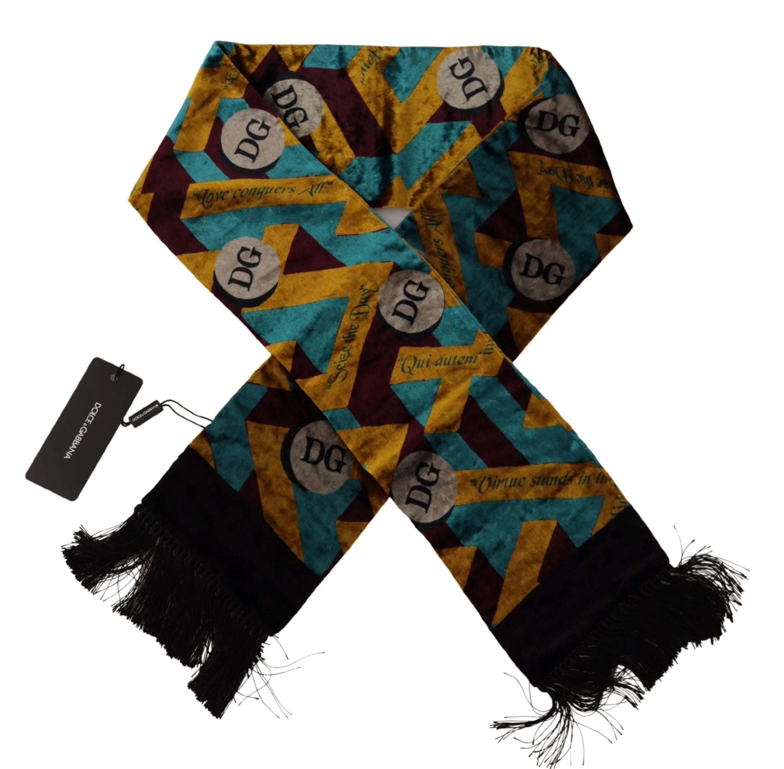 Dolce & Gabbana Multicolor DG Logo Print Shawl Wrap Fringe Scarf - Scarves & Shawls