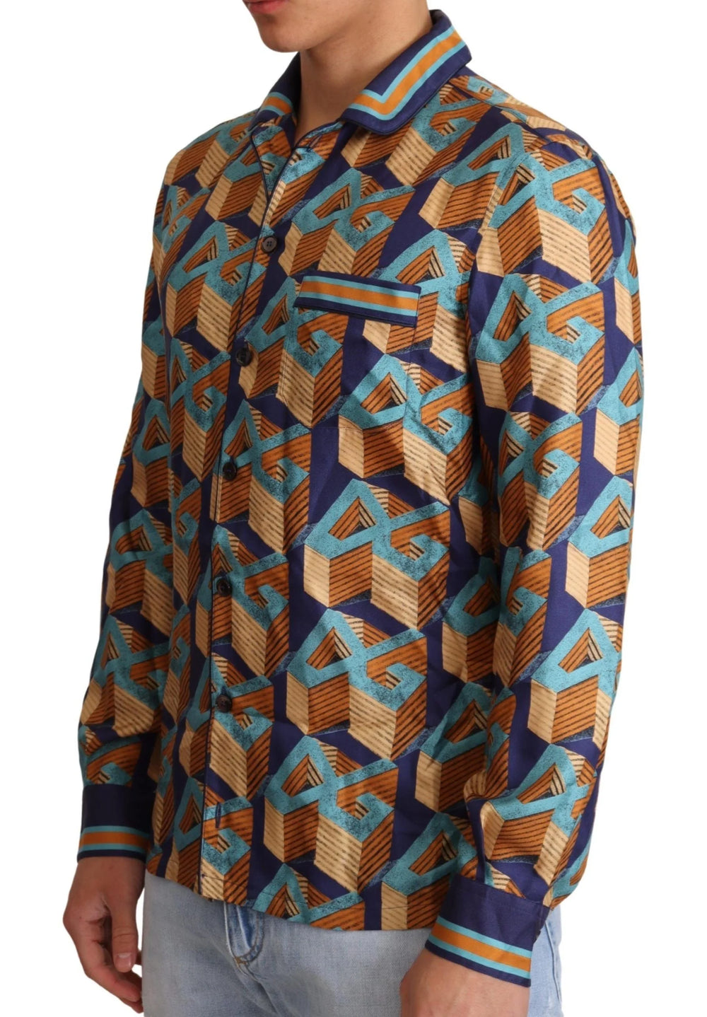 Dolce & Gabbana Multicolor DG Logo Silk Mens Top Shirt - Shirts