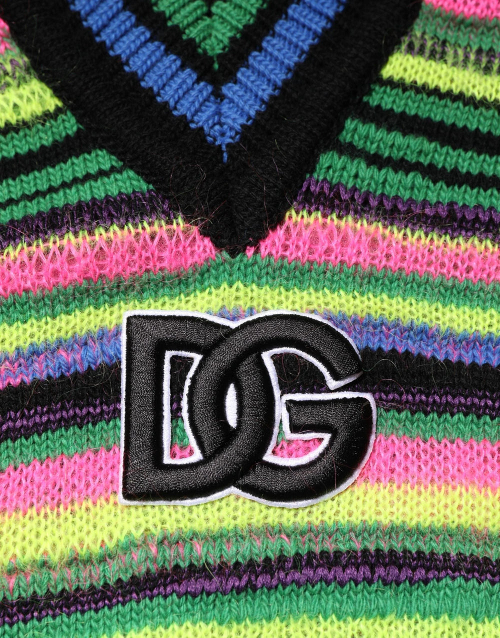 Dolce & Gabbana Multicolor DG Logo V-Neck Knit Pullover Sweater - M - Sweaters