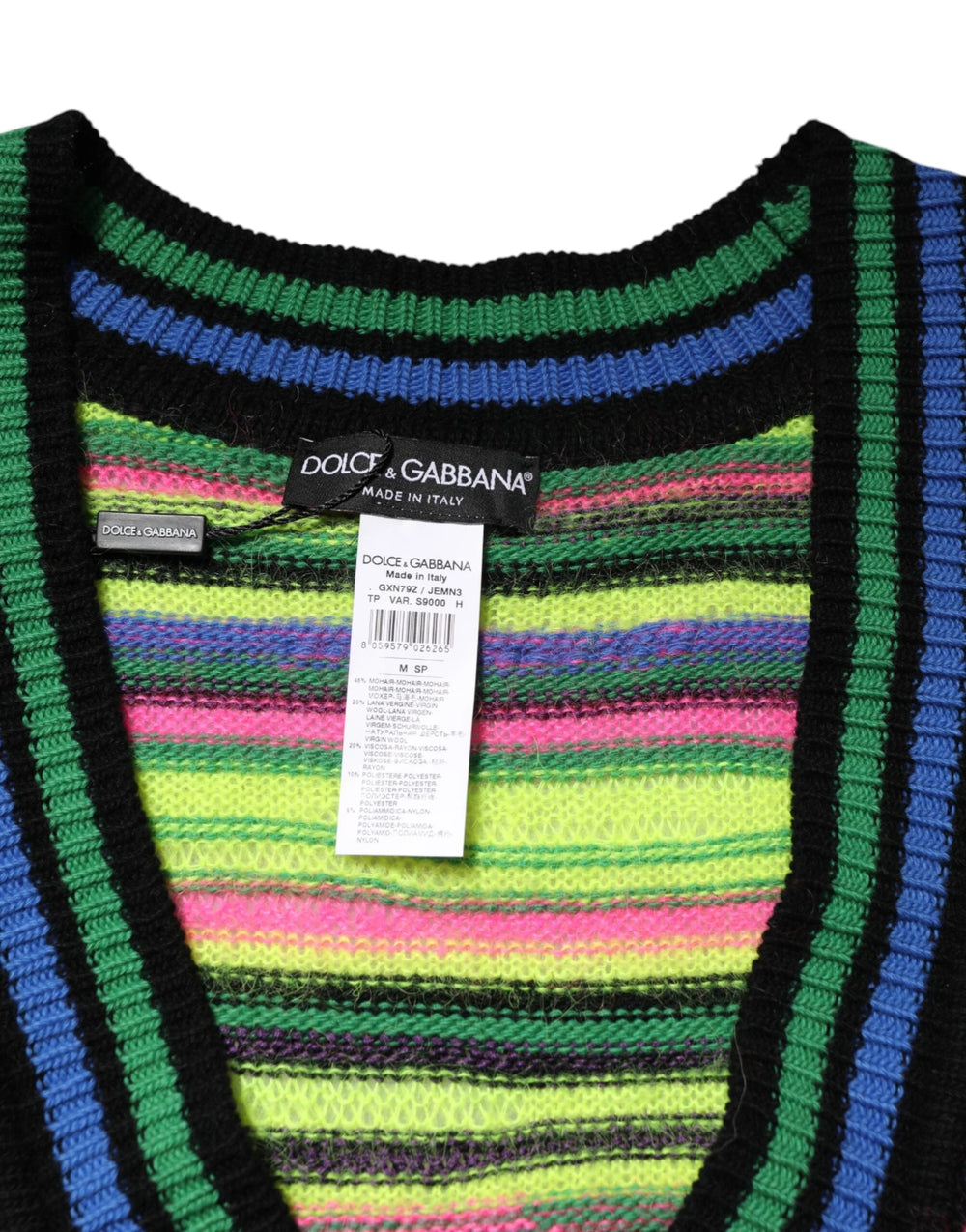 Dolce & Gabbana Multicolor DG Logo V-Neck Knit Pullover Sweater - M - Sweaters