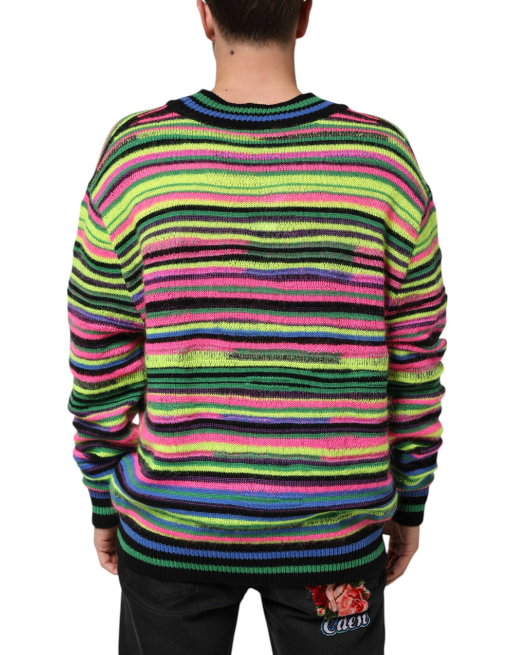Dolce & Gabbana Multicolor DG Logo V-Neck Knit Pullover Sweater - M - Sweaters