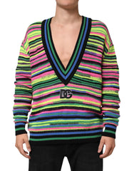 Dolce & Gabbana Multicolor DG Logo V-Neck Knit Pullover Sweater - M - Sweaters