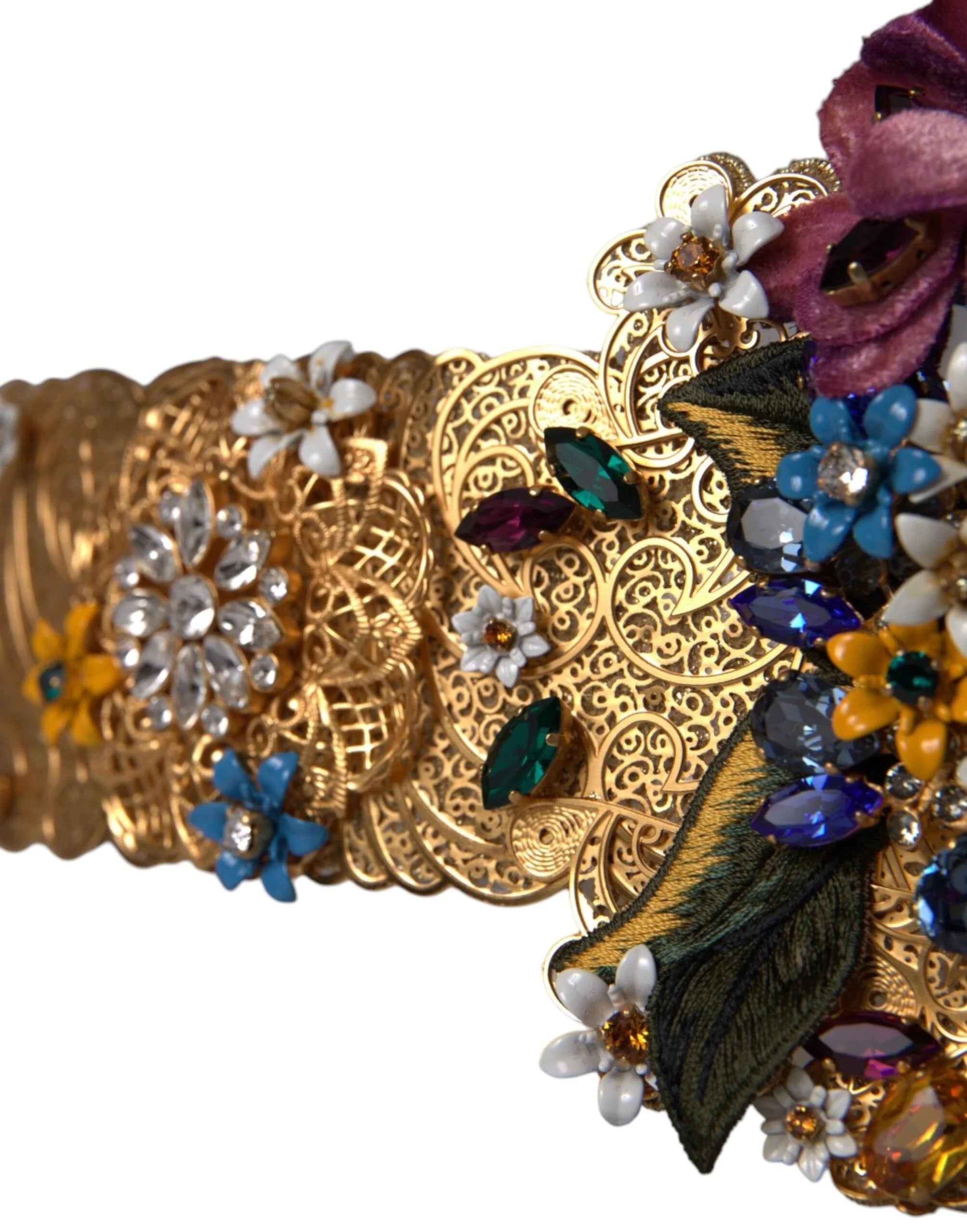 Dolce & Gabbana Multicolor Embellished Floral Crystal Wide Waist Belt - IT42|M - Belts