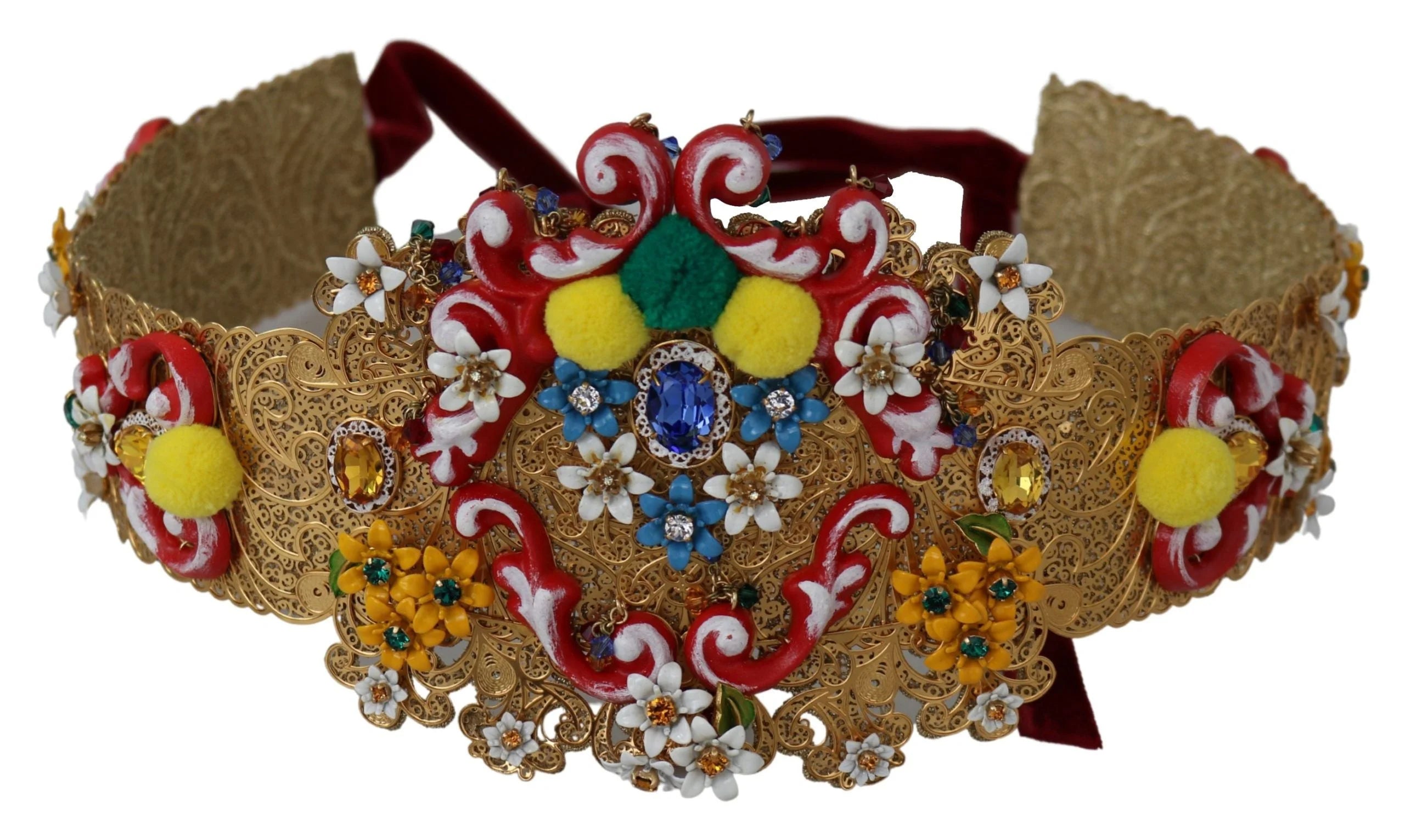Dolce & Gabbana multicolor Embellished Floral Crystal Wide Waist Belt - IT42|M - Belts