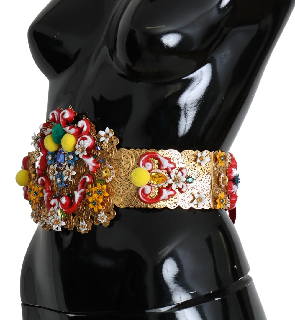 Dolce & Gabbana multicolor Embellished Floral Crystal Wide Waist Belt - IT42|M - Belts