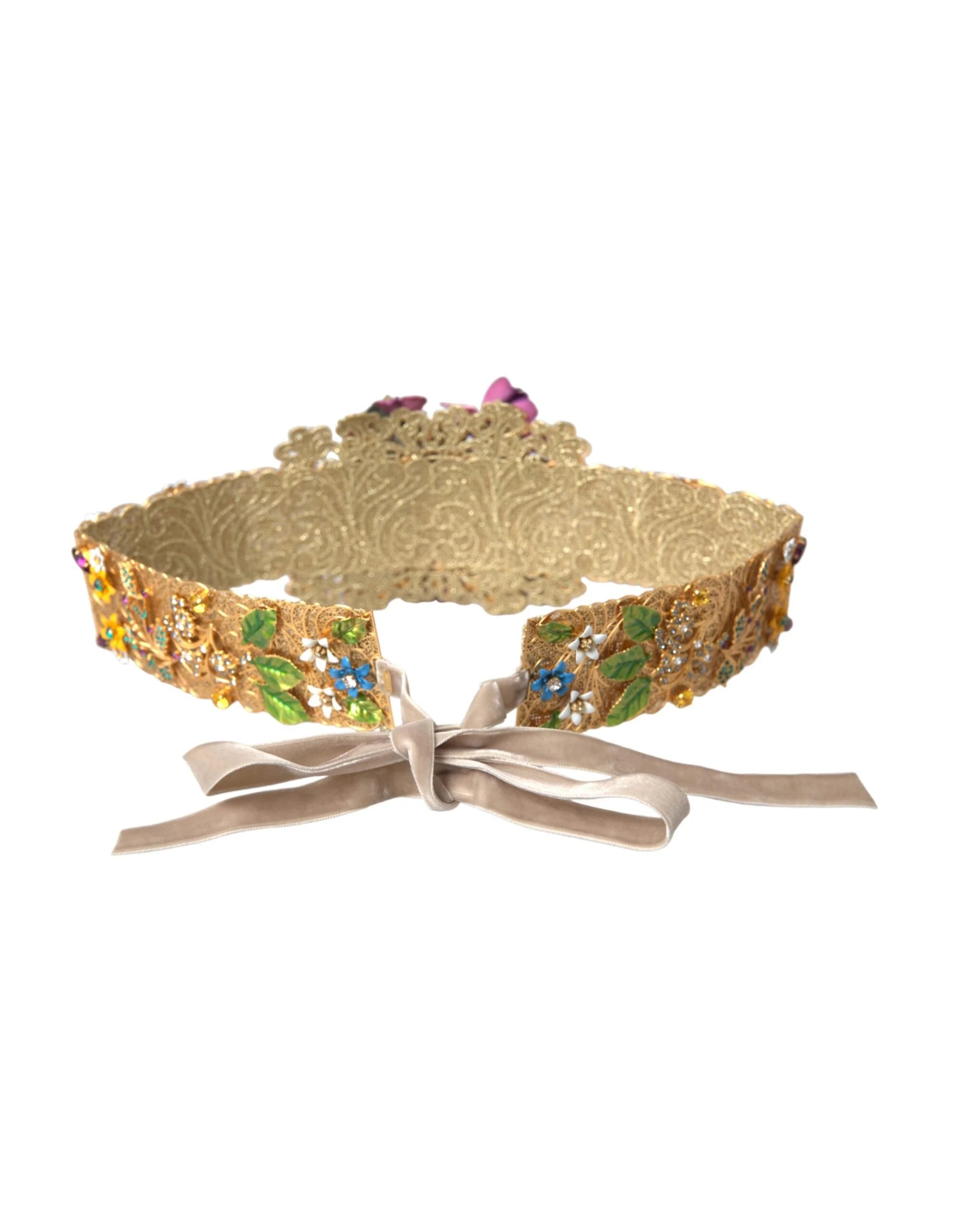 Dolce & Gabbana Multicolor Embellished Floral Crystal Wide Waist Belt - IT42|M - Belts