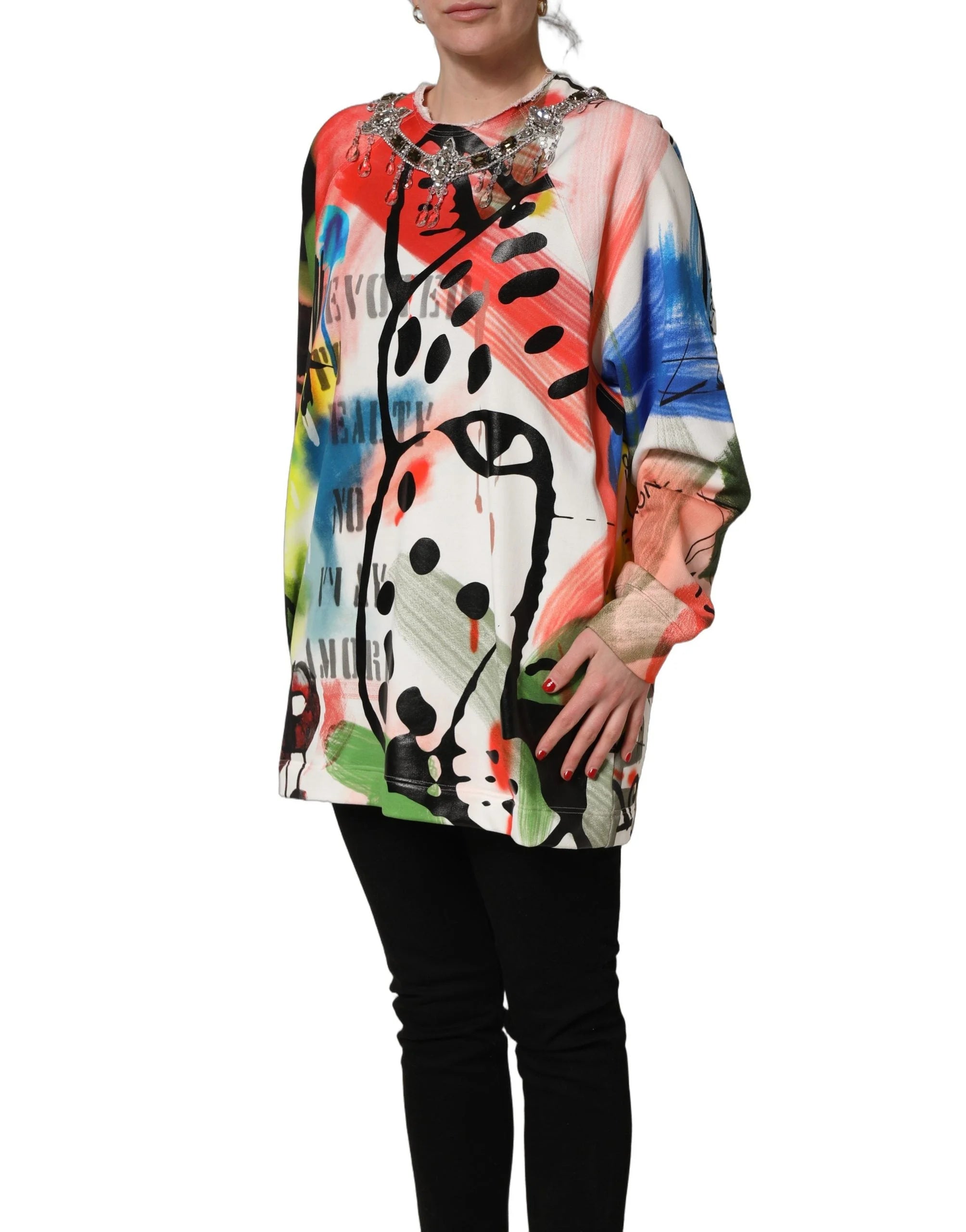Dolce & Gabbana Multicolor Embellished Graffiti Sweatshirt - IT44 | L