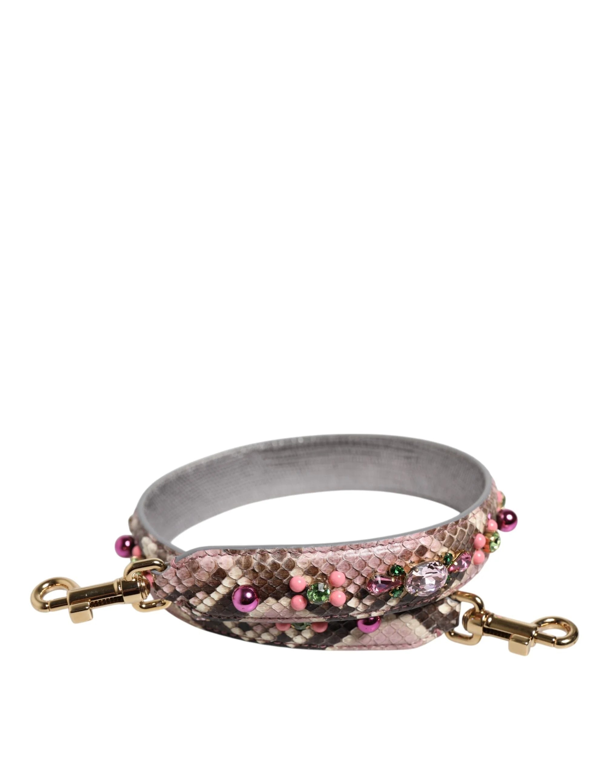 Dolce & Gabbana többszínű kígyóbőr vállpánt virágos kristályokkal és arany színű garnélahorgonyokkal.
