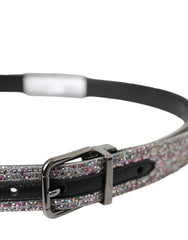 Dolce & Gabbana Multicolor Embellished Silver Metal Buckle Belt - 90 cm / 36 Inches - Belts