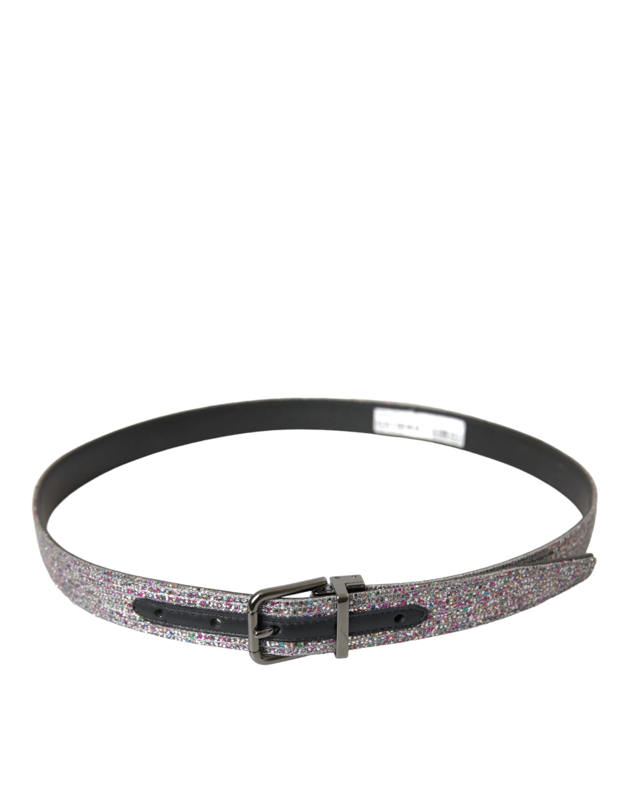 Dolce & Gabbana Multicolor Embellished Silver Metal Buckle Belt - 90 cm / 36 Inches - Belts