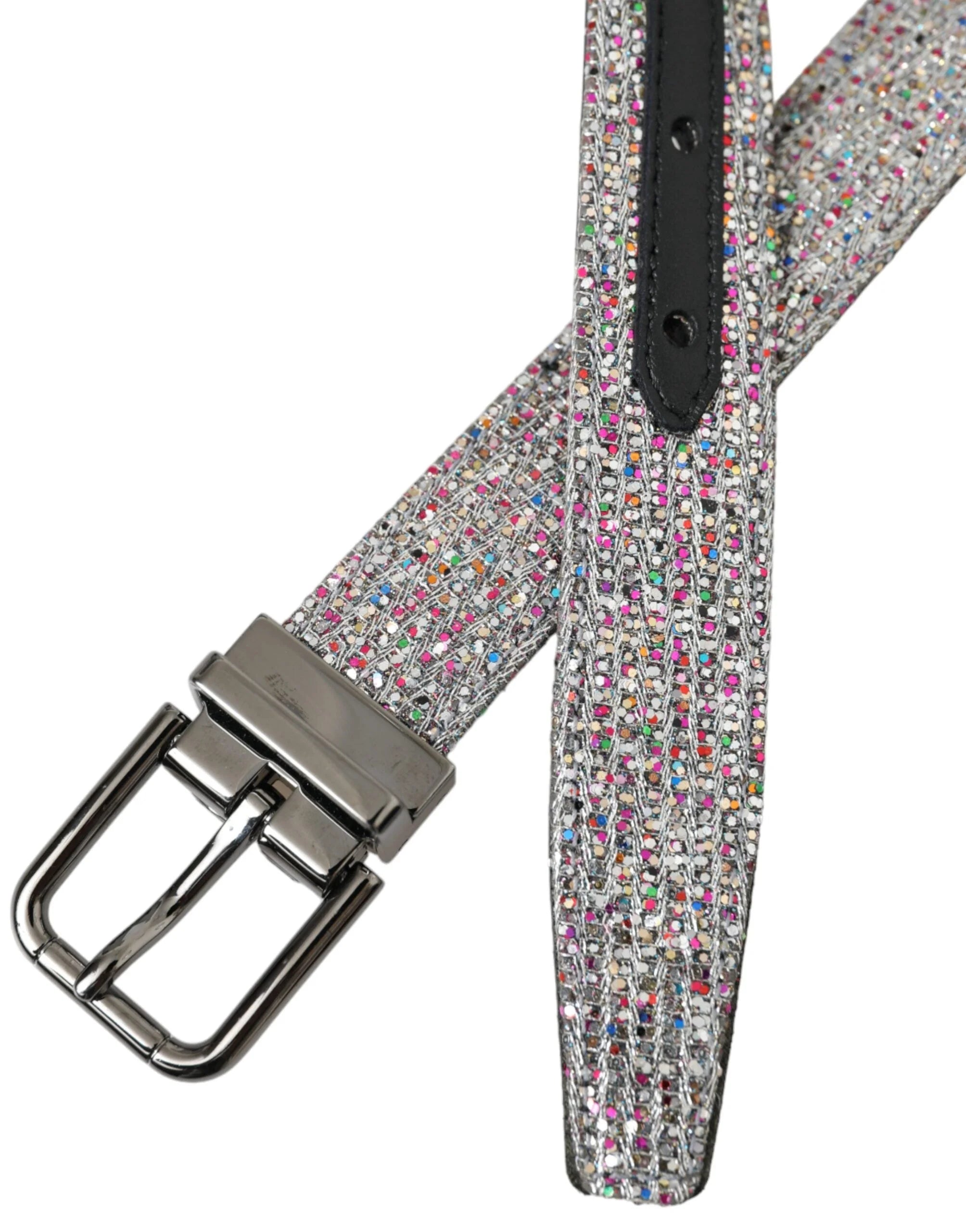Dolce & Gabbana Multicolor Embellished Silver Metal Buckle Belt - 90 cm / 36 Inches - Belts