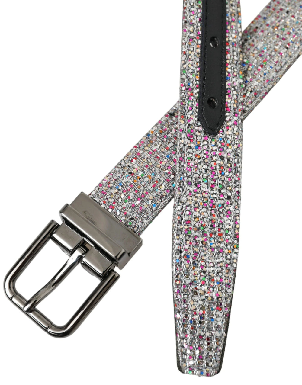 Dolce & Gabbana Multicolor Embellished Silver Metal Buckle Belt - 90 cm / 36 Inches - Belts