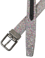 Dolce & Gabbana Multicolor Embellished Silver Metal Buckle Belt - 90 cm / 36 Inches - Belts