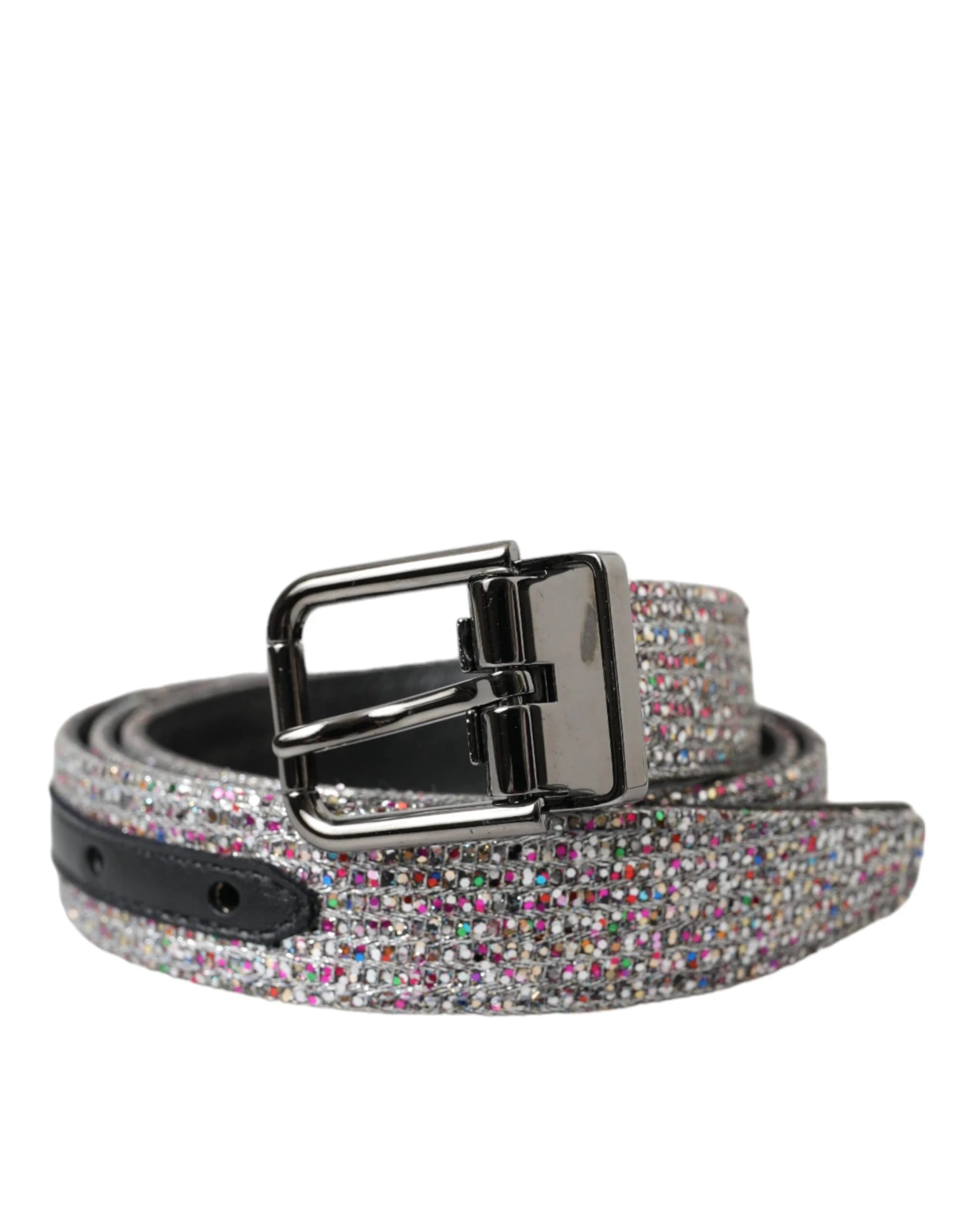 Dolce & Gabbana Multicolor Embellished Silver Metal Buckle Belt - 90 cm / 36 Inches - Belts