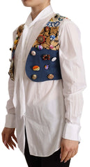 Dolce & Gabbana Multicolor Embellished Waist Coat Cotton Top - IT38|XS - Tank Tops
