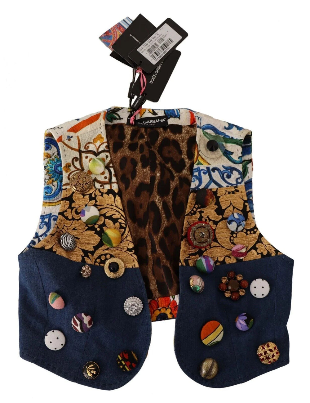 Dolce & Gabbana Multicolor Embellished Waist Coat Cotton Top - IT38|XS - Tank Tops