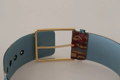 Dolce & Gabbana Multicolor Embroidered Leather Gold Metal Buckle Belt - 70 cm / 28 Inches - Belts