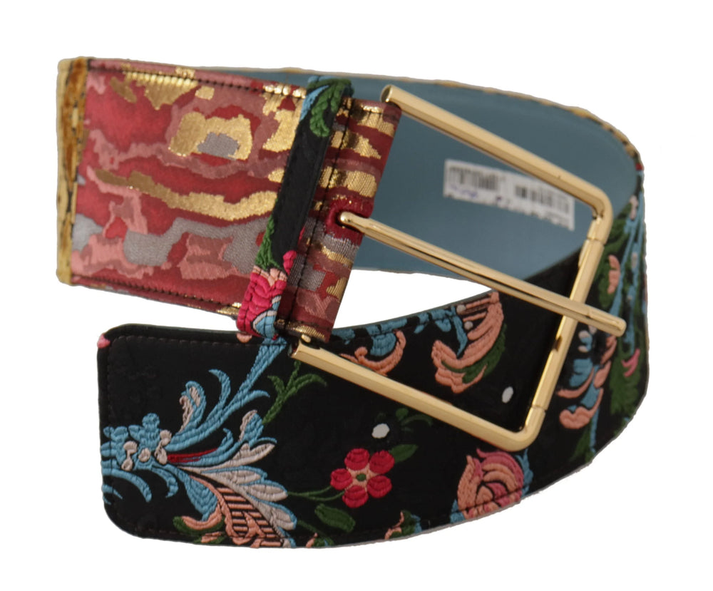 Dolce & Gabbana Multicolor Embroidered Leather Gold Metal Buckle Belt - 70 cm / 28 Inches - Belts