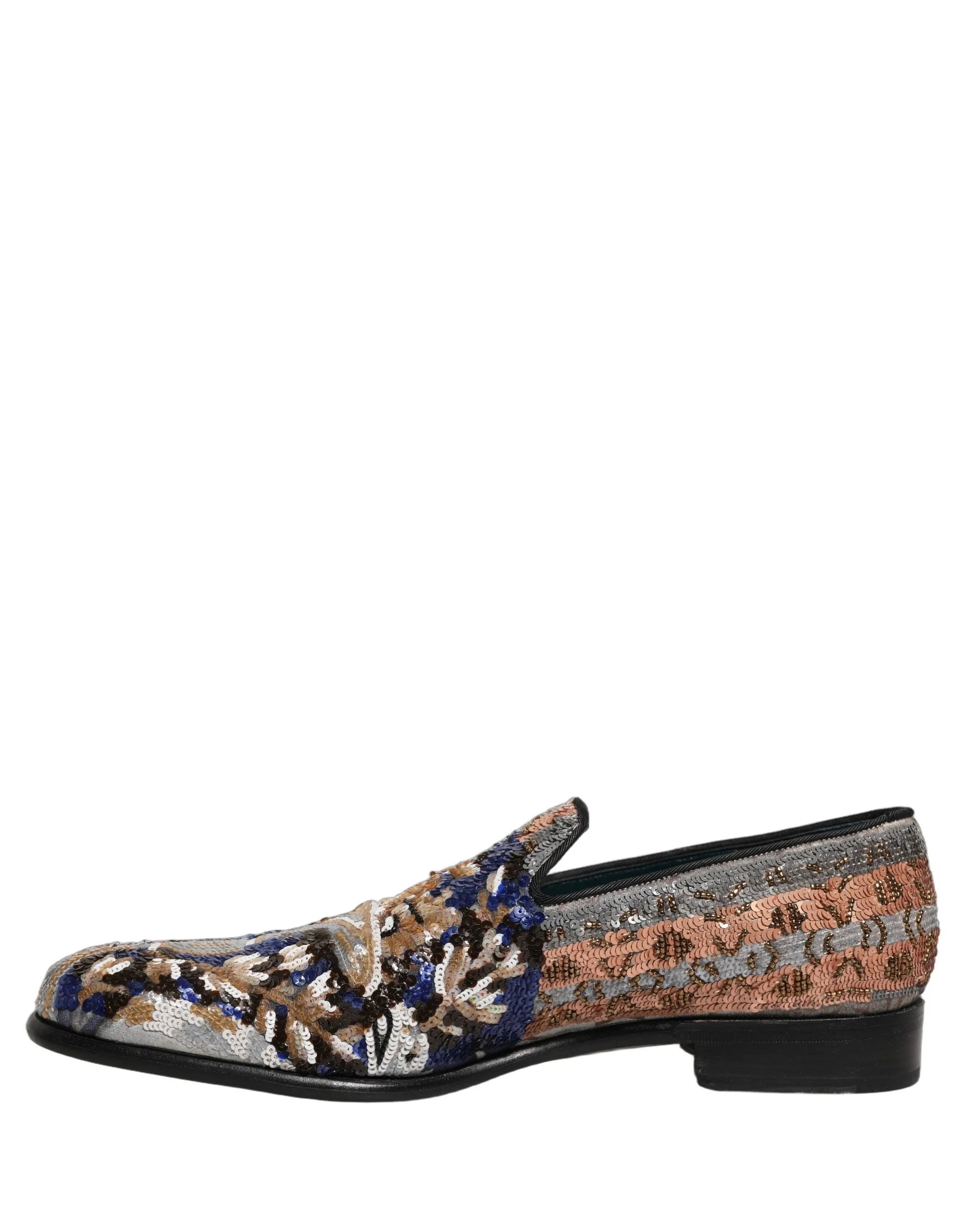 Dolce & Gabbana Multicolor Embroidered Sequin Loafers Shoes - EU43/US10