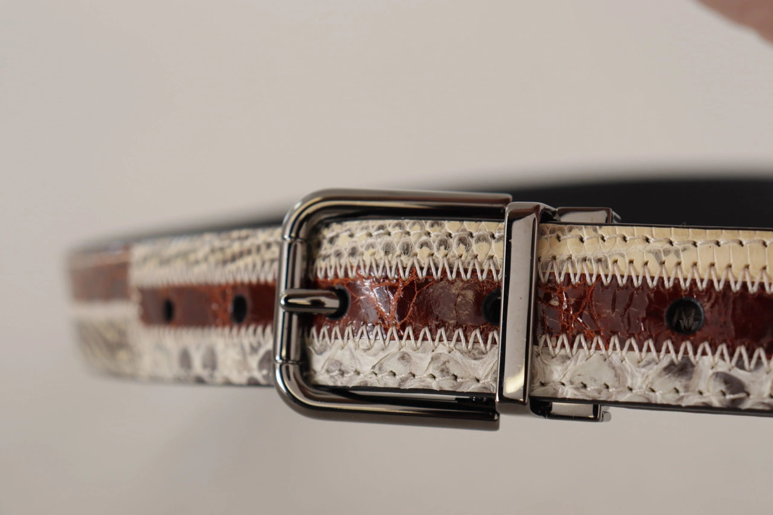 Dolce & Gabbana Multicolor Exotic Leather Patchwork Metal Belt - 90 cm / 36 Inches
