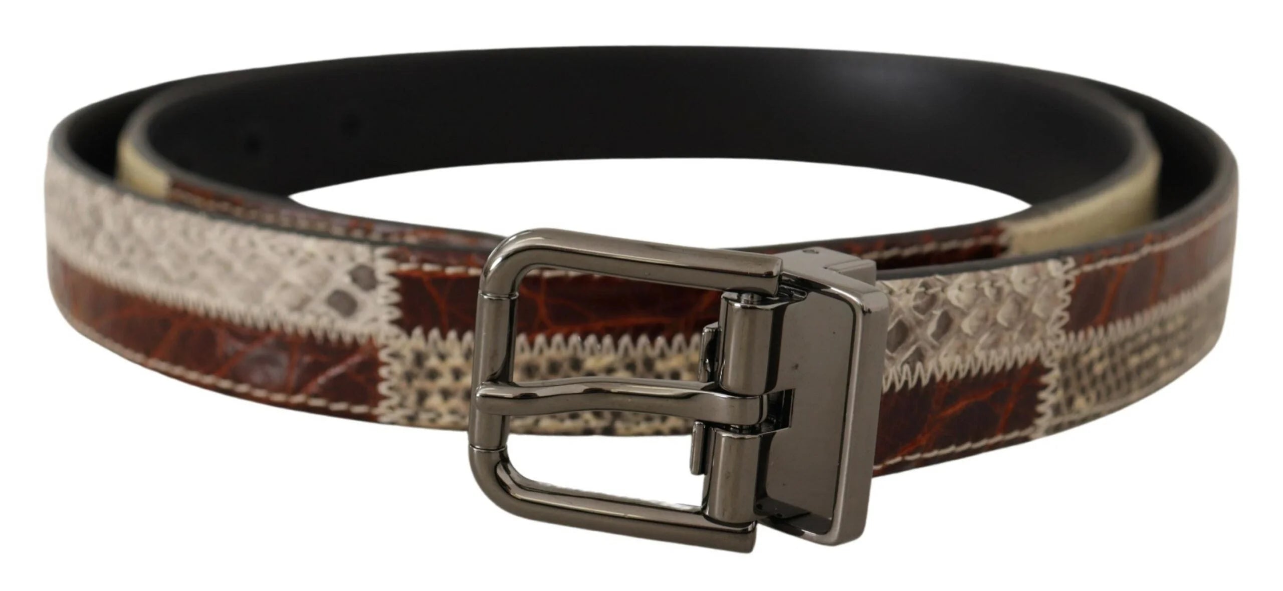 Dolce & Gabbana Multicolor Exotic Leather Patchwork Metal Belt - 90 cm / 36 Inches - Belts