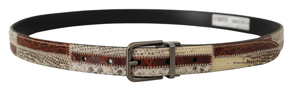 Dolce & Gabbana Multicolor Exotic Leather Patchwork Metal Belt - 90 cm / 36 Inches - Belts